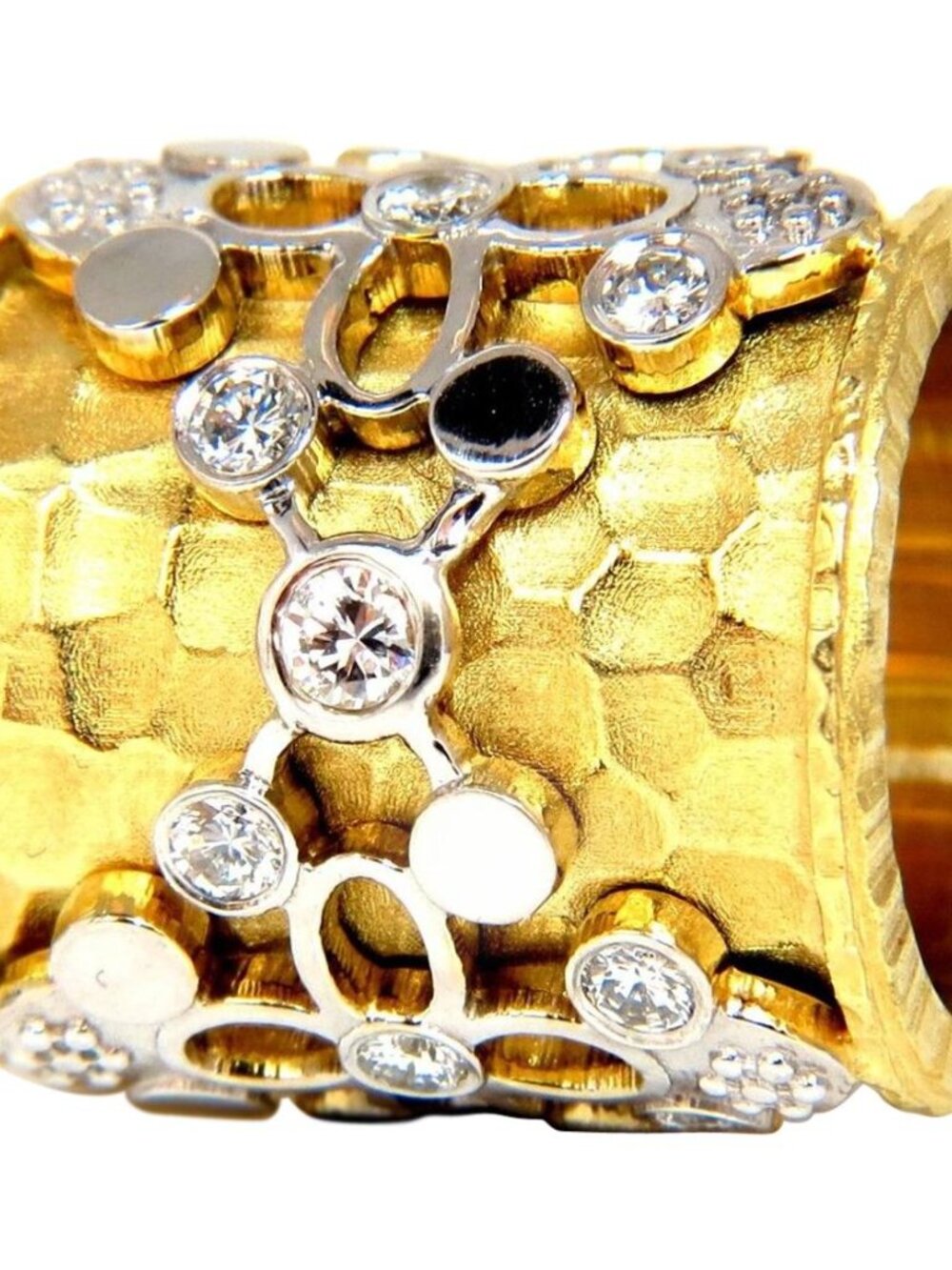 1.10CT 14KT NATURAL DIAMONDS SPANISH GOTH DECO REVIVAL HAMMERED BAND 10030*